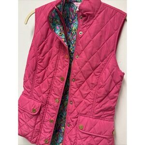 Lilly Pulitzer Quilted Pink And Gold Puffer Vest Size Women's ‎ XSmall